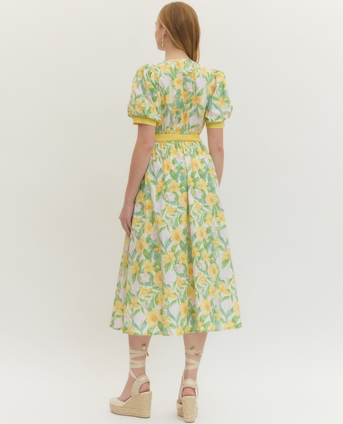 Entro Print Dress With Solid Trim Yellow