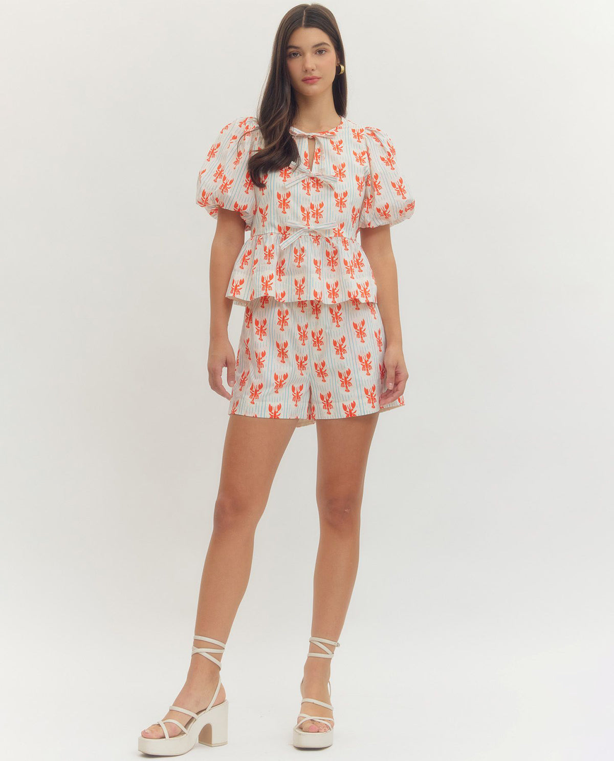 Entro Lobster Print Top With Tie Waist Red