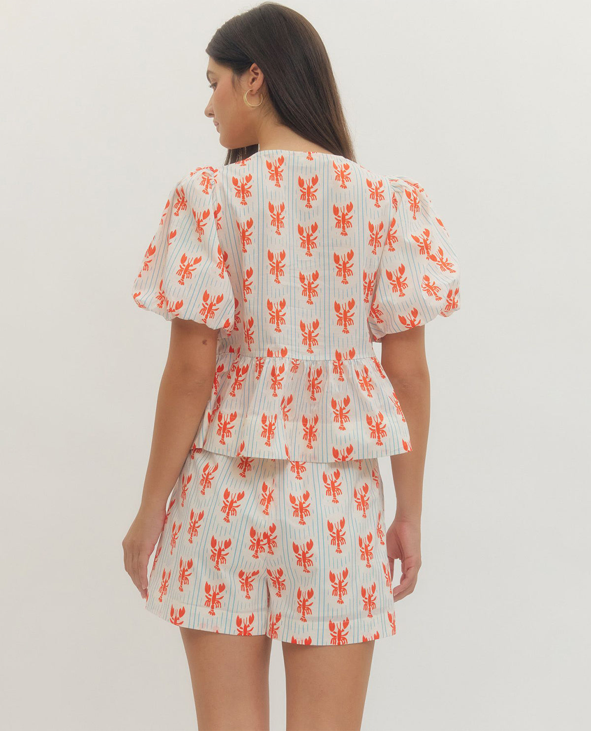 Entro Lobster Print Top With Tie Waist Red