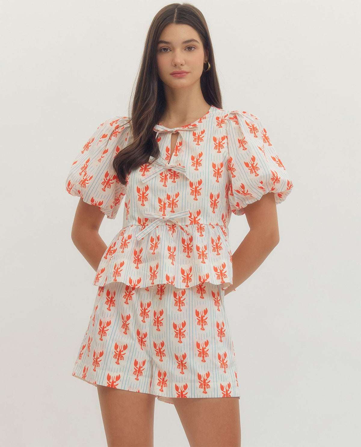 Entro Lobster Print Top With Tie Waist Red