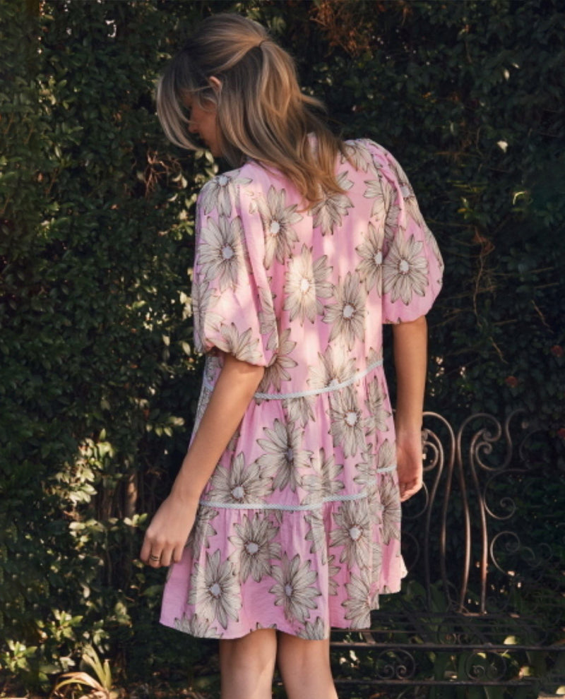 Oddi Floral Print Tiered Dress Pink