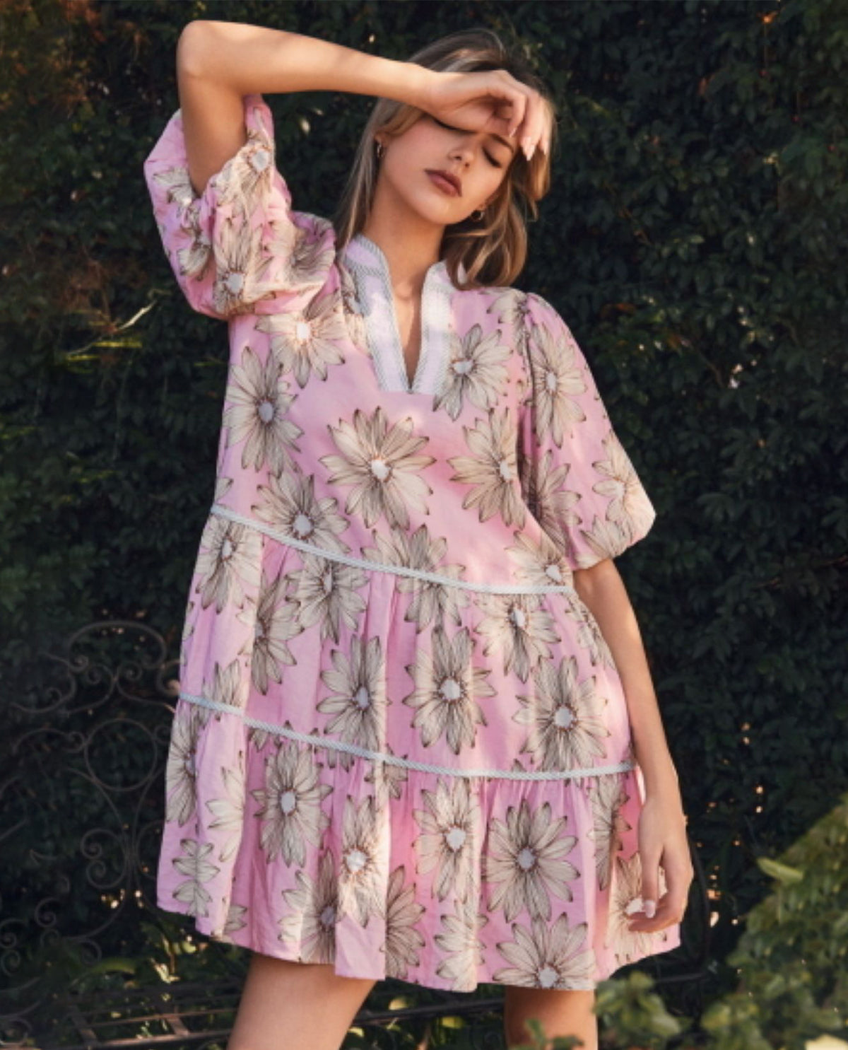 Oddi Floral Print Tiered Dress Pink