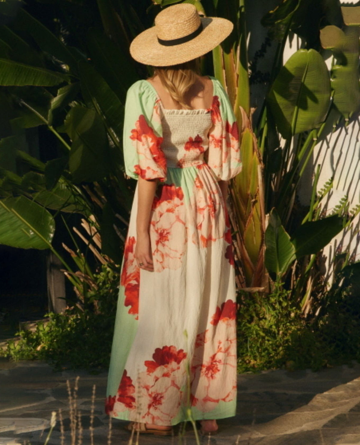 Oddi Floral Print Square Neck Maxi Dress Pistachio