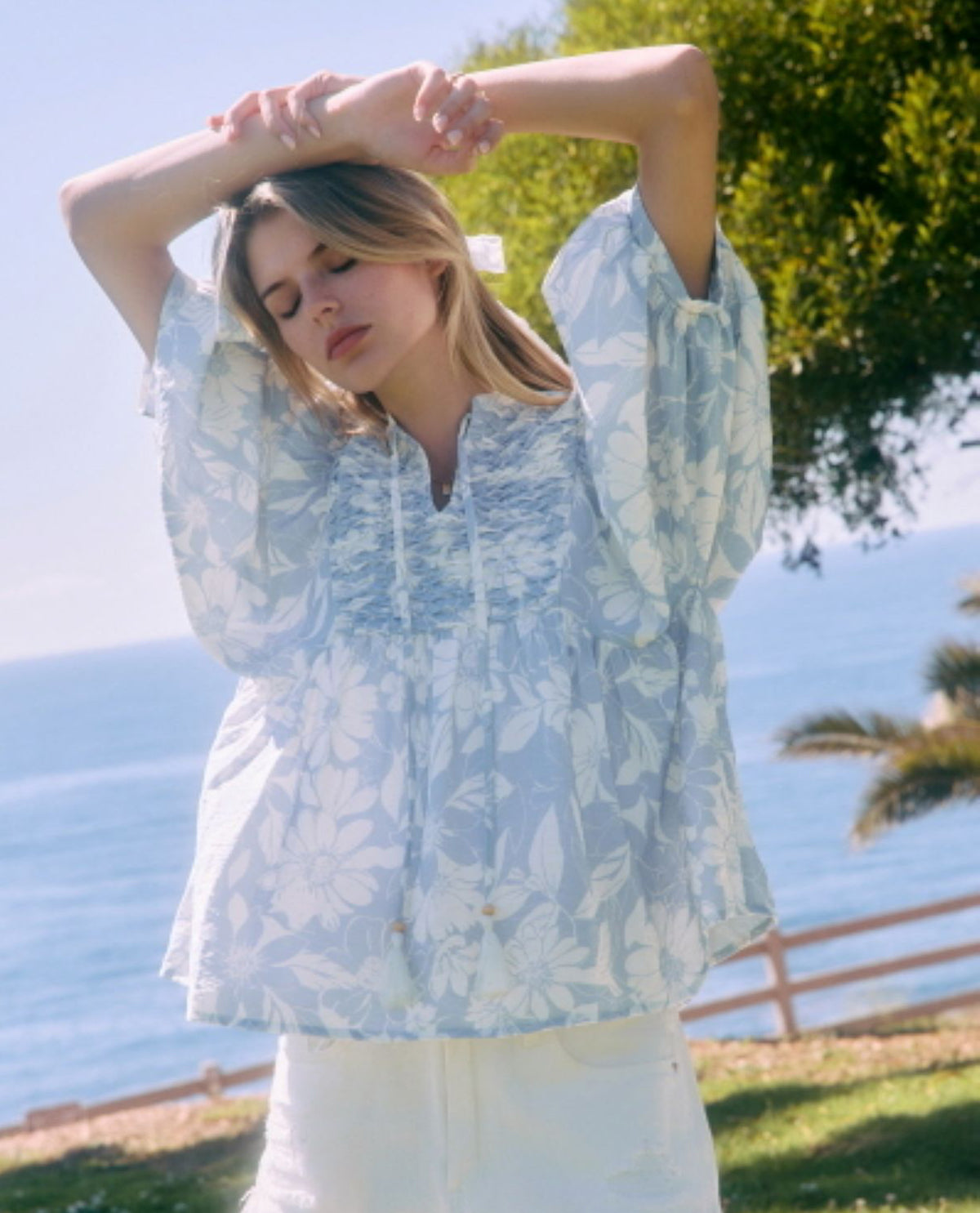 Oddi Floral Print Blouse Blue