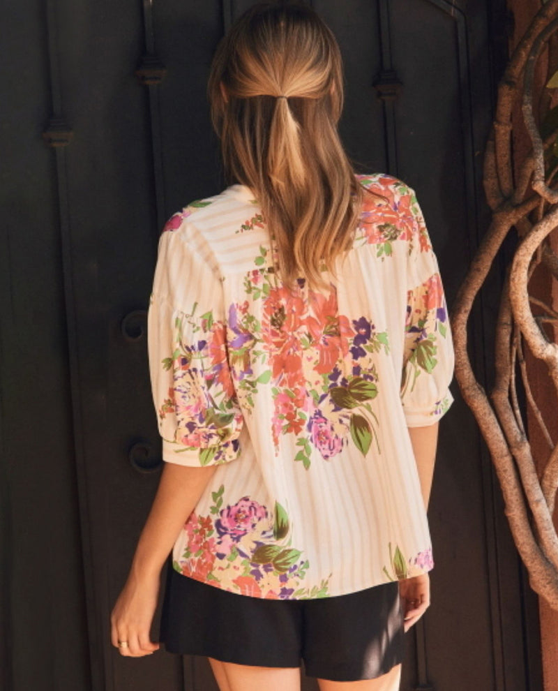 Oddi Floral Print Henley Top Taupe