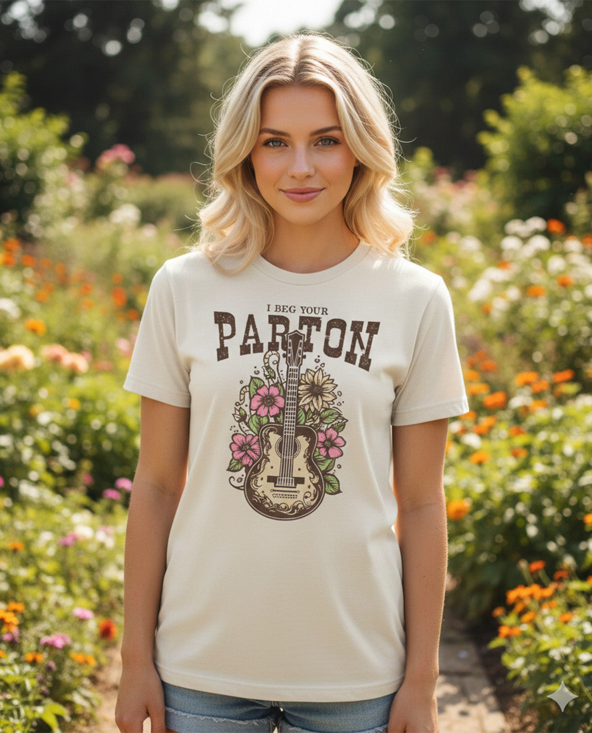 I Beg Your Parton Short Sleeve Screen Tee Natural