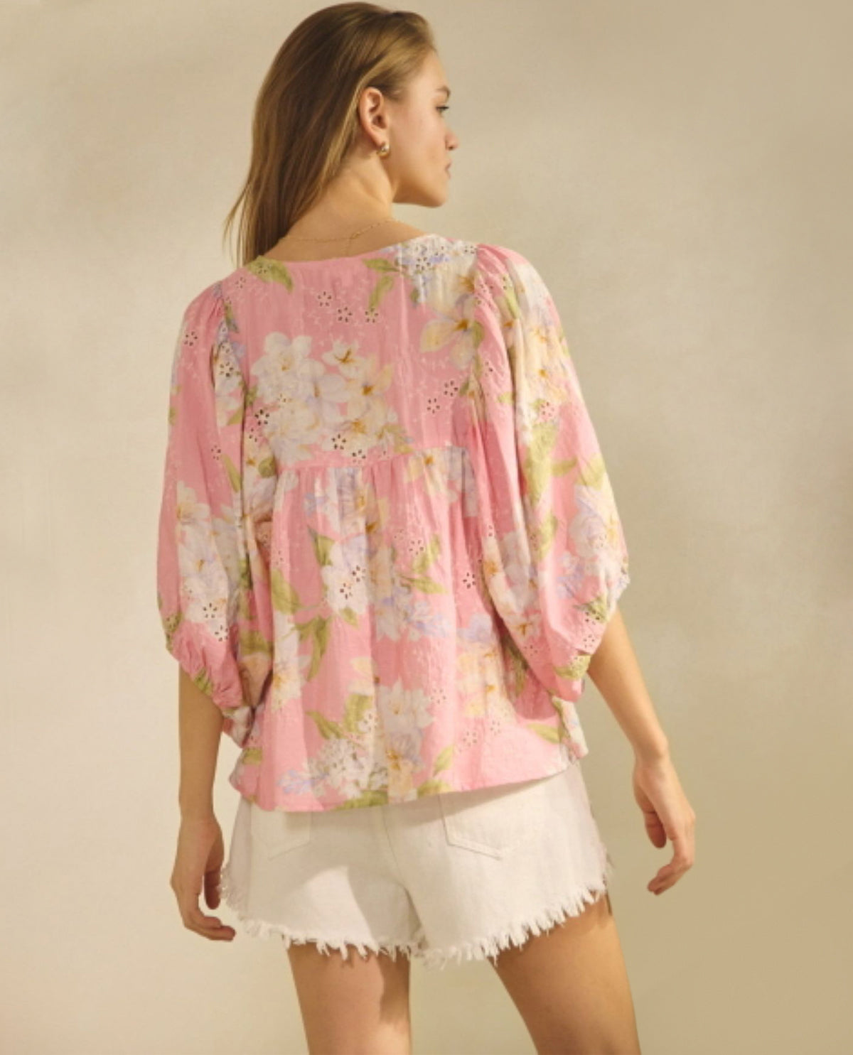 Oddi Floral Print Top With Ties Pink