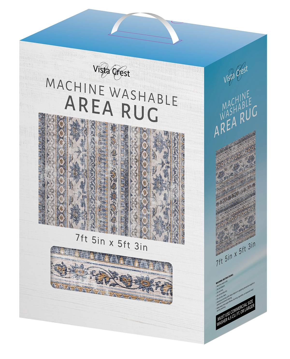 Washable Rug - Blue & Cream Stripes