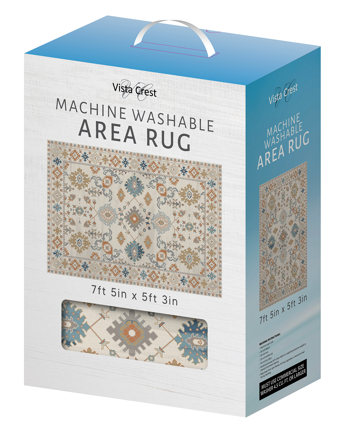 Washable Rug - Blue & Terracotta