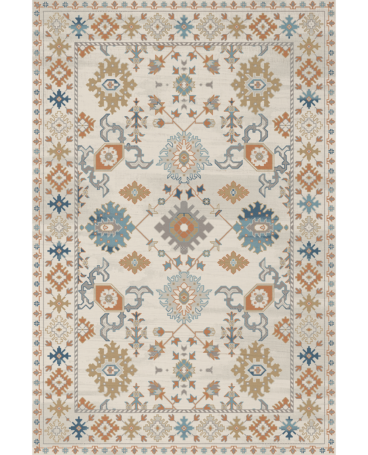 Washable Rug - Blue & Terracotta