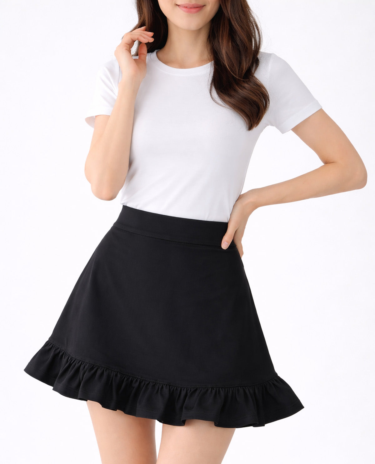 Vogo Solid Ruffle Trim Skort