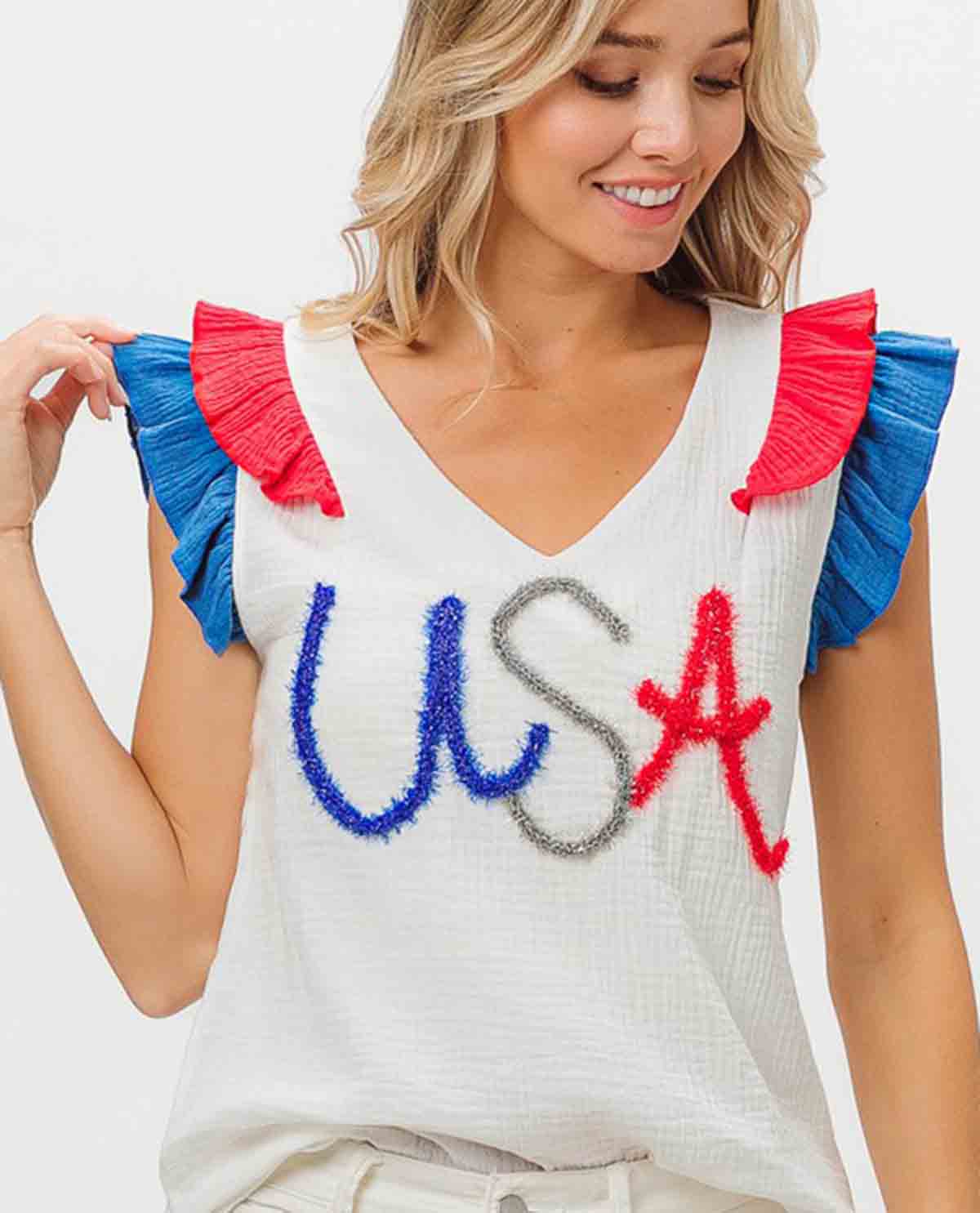 Bibi USA Letter Gauze Top White
