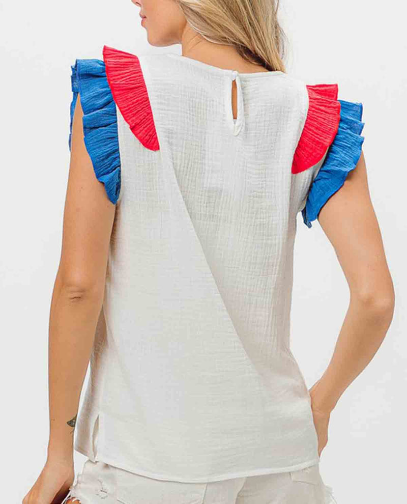 Bibi USA Letter Gauze Top White