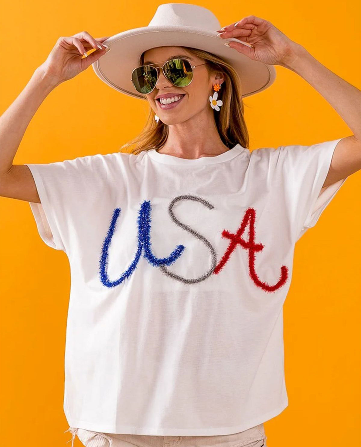 Bibi USA Letter Dolman Short Sleeve Top