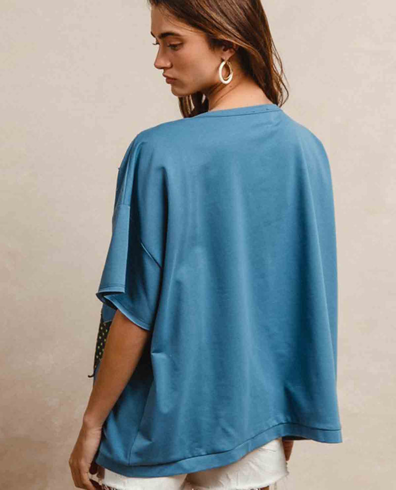 Bibi Star Patches Oversized Top Blue