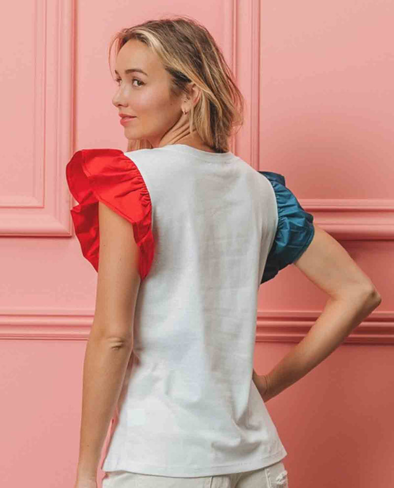 Bibi American Flag Sequin Stars Top White