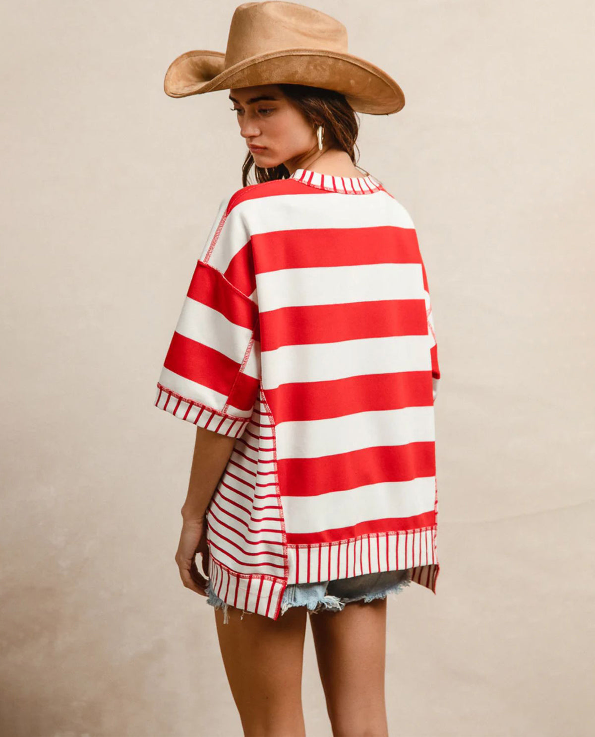 Bibi Mixed Stripe Top with Bows Sequin Patches