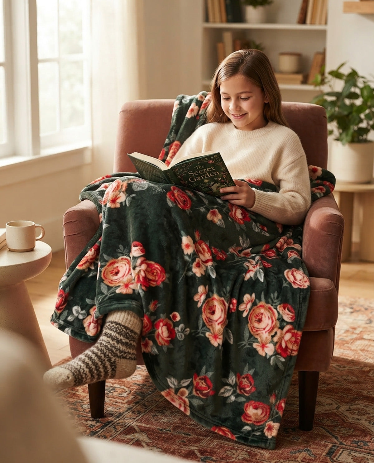 Blush Manor Cottage Rose Plush Throw