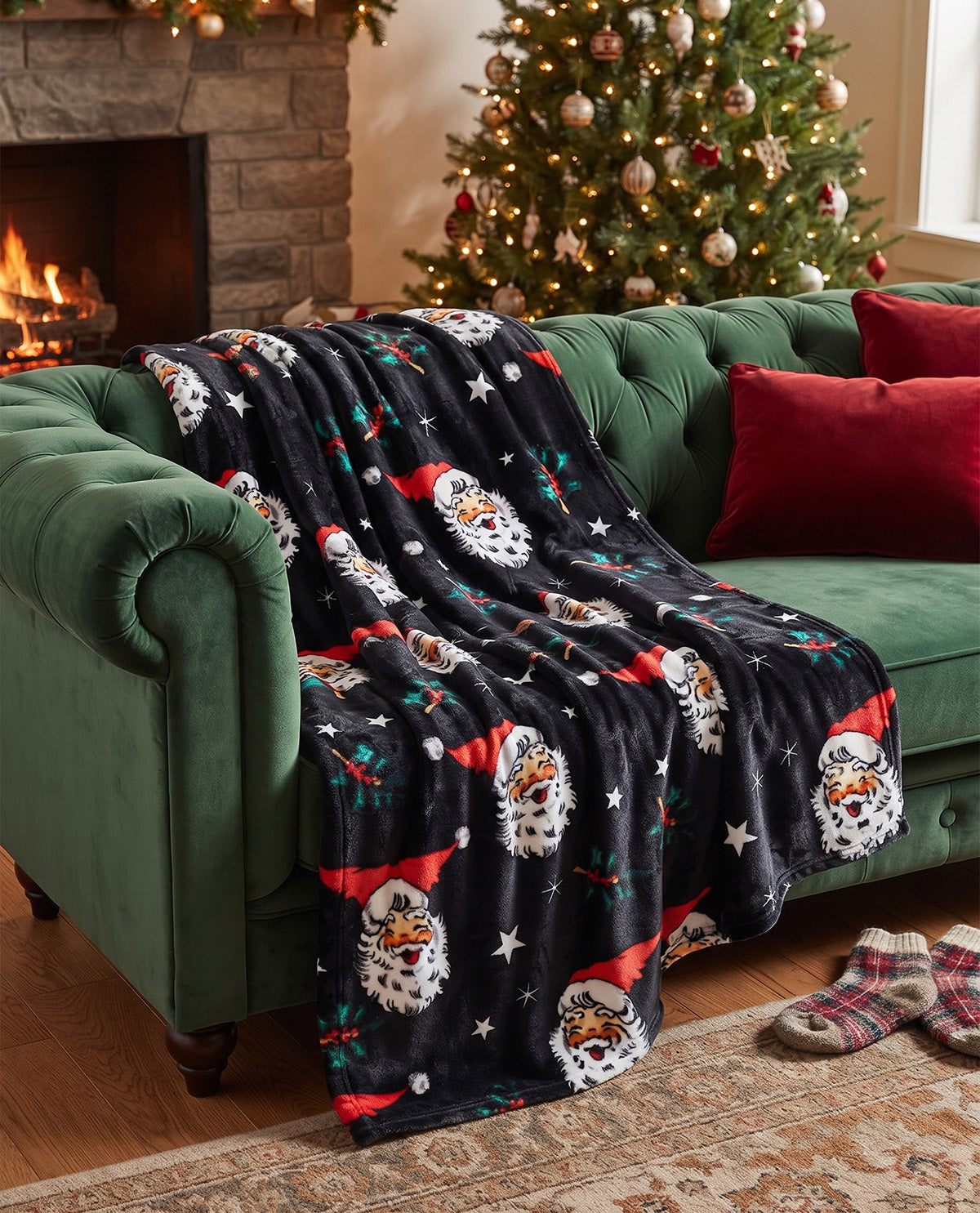 Santa Claus Plush Black Throw