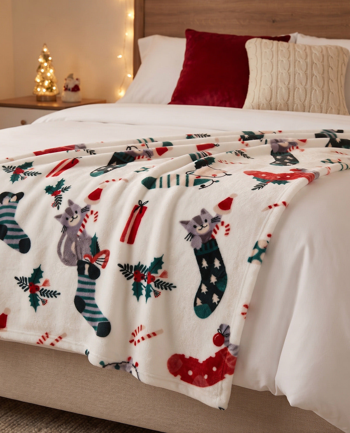 Cat In Stocking Plush Throw