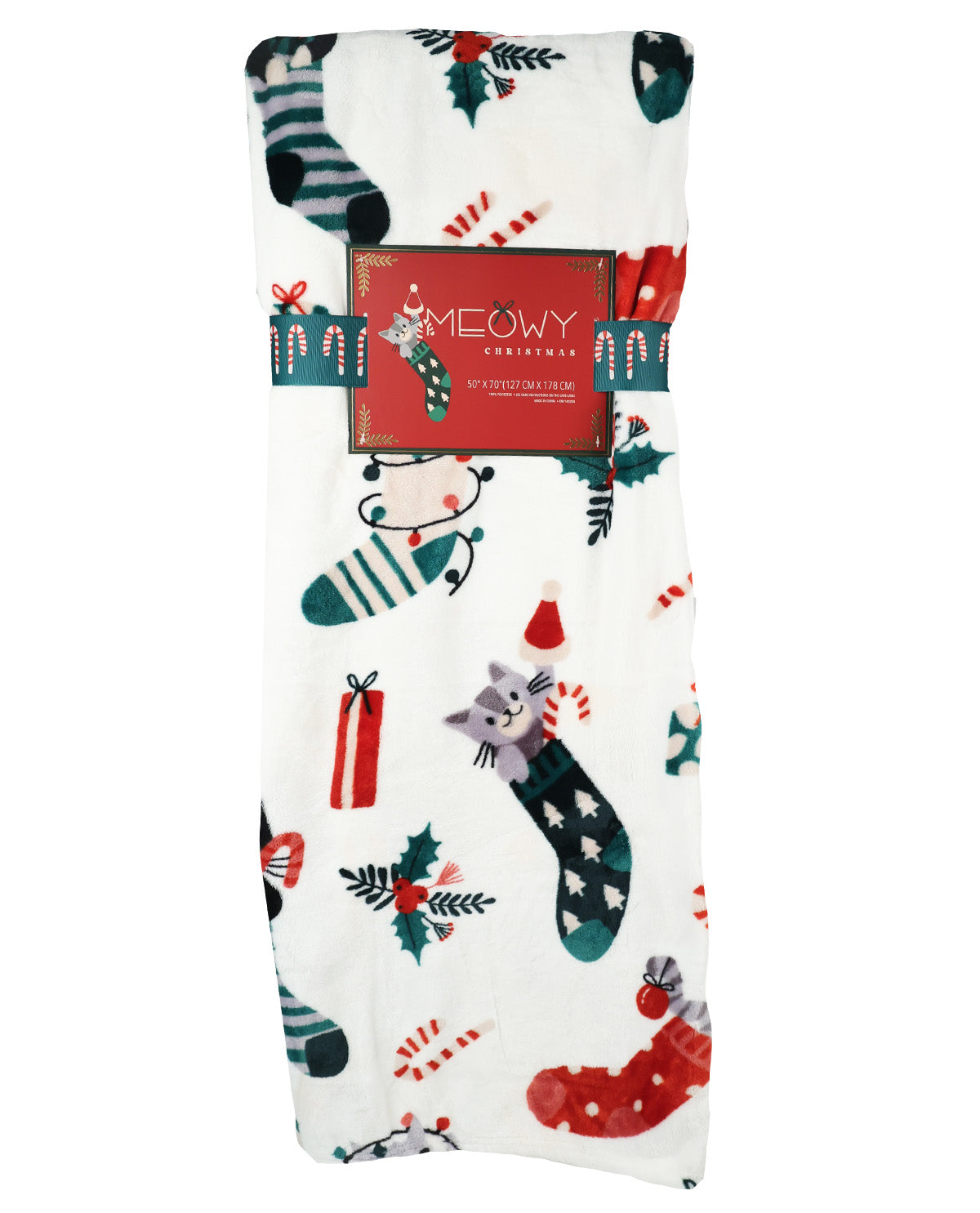 Cat In Stocking Plush Throw