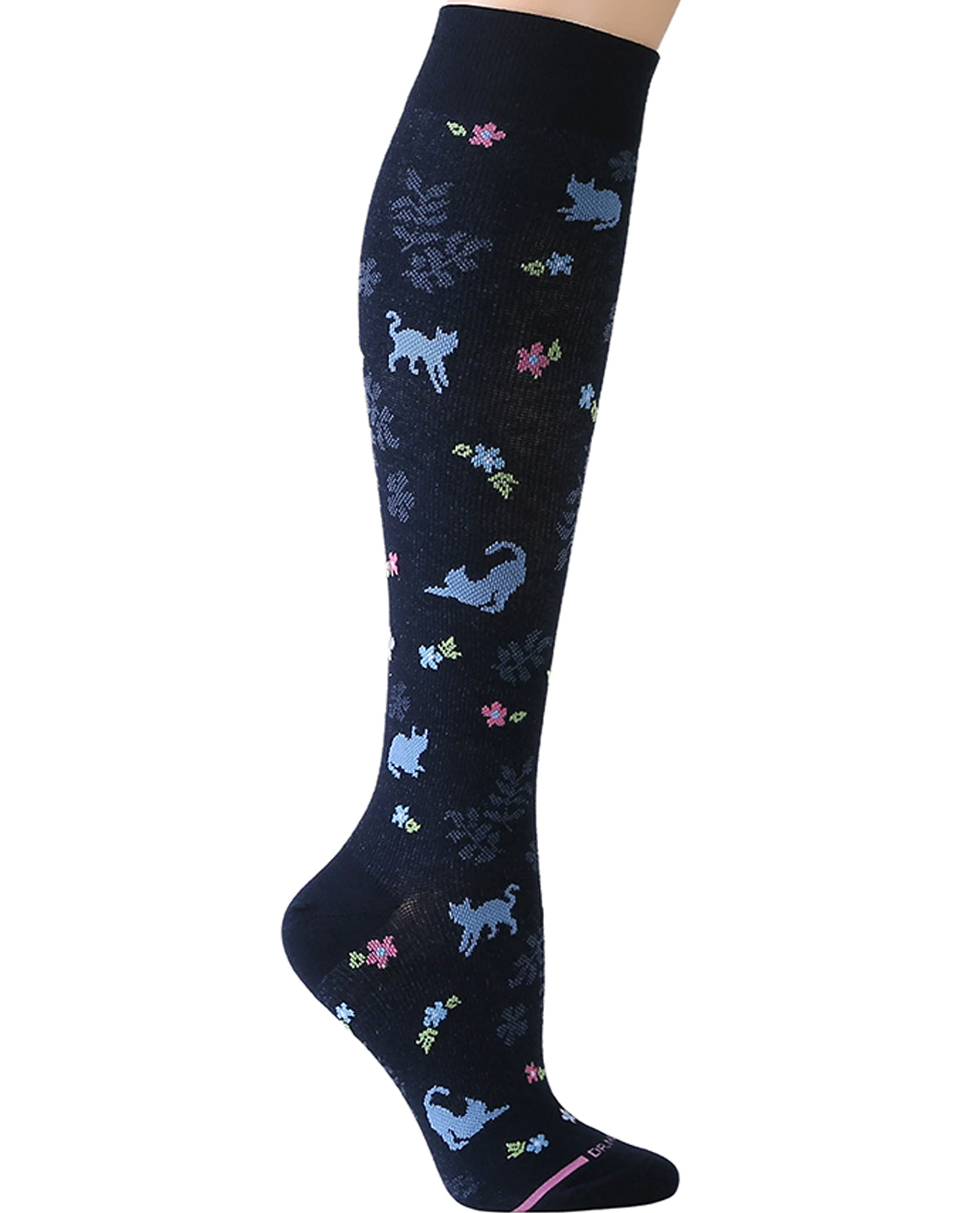 Dr. Motion Cat Floral Knee High Compression Socks