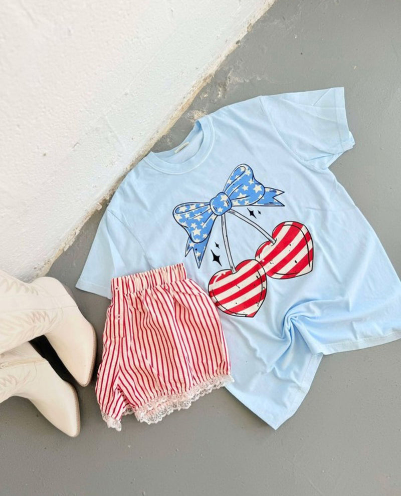 Americana Cherries Tee Lt Blue