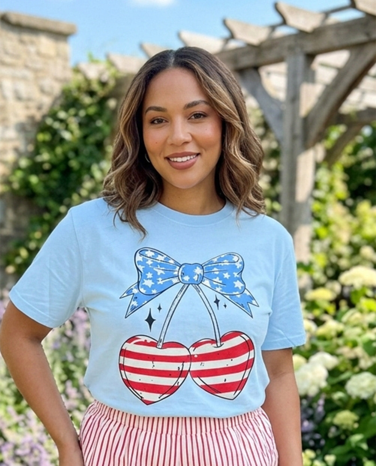 Americana Cherries Tee Lt Blue