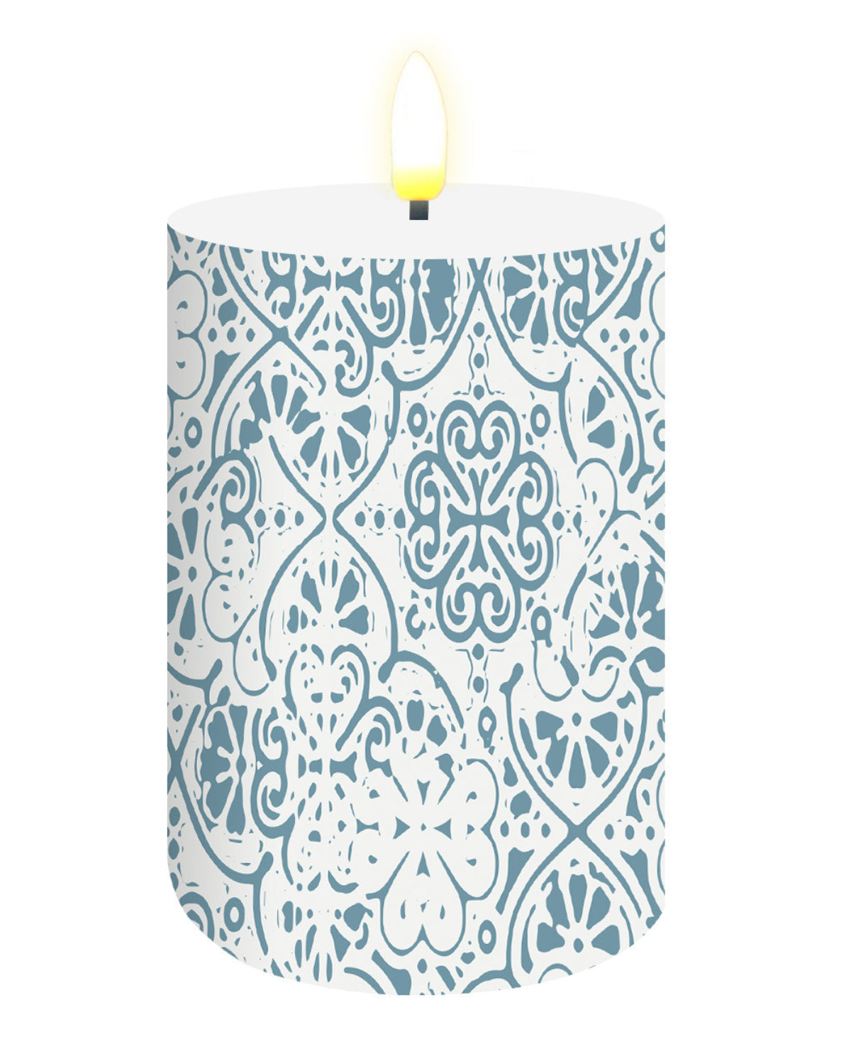 Ornamental Blue and White Flameless Candle