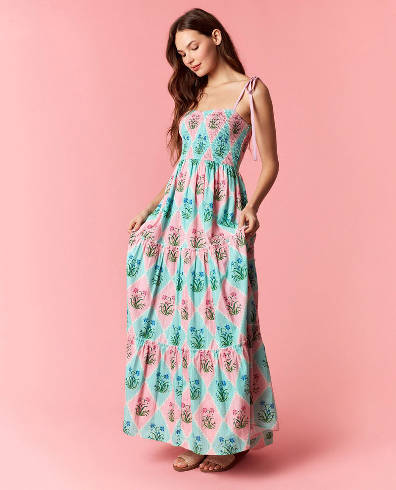 Peach Love Floral Tiered Dress Pink/Mint
