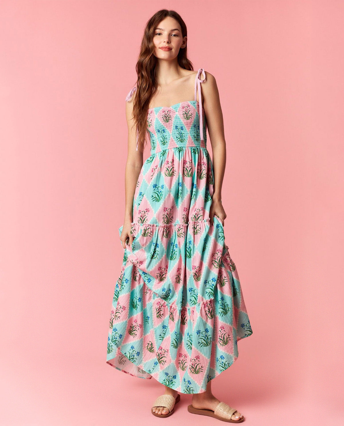Peach Love Floral Tiered Dress Pink/Mint