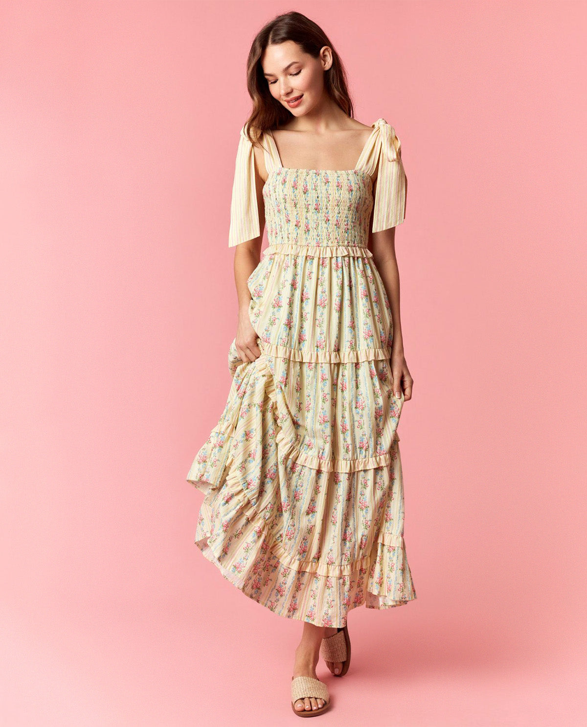 Peach Love Floral Mixed Print Dress