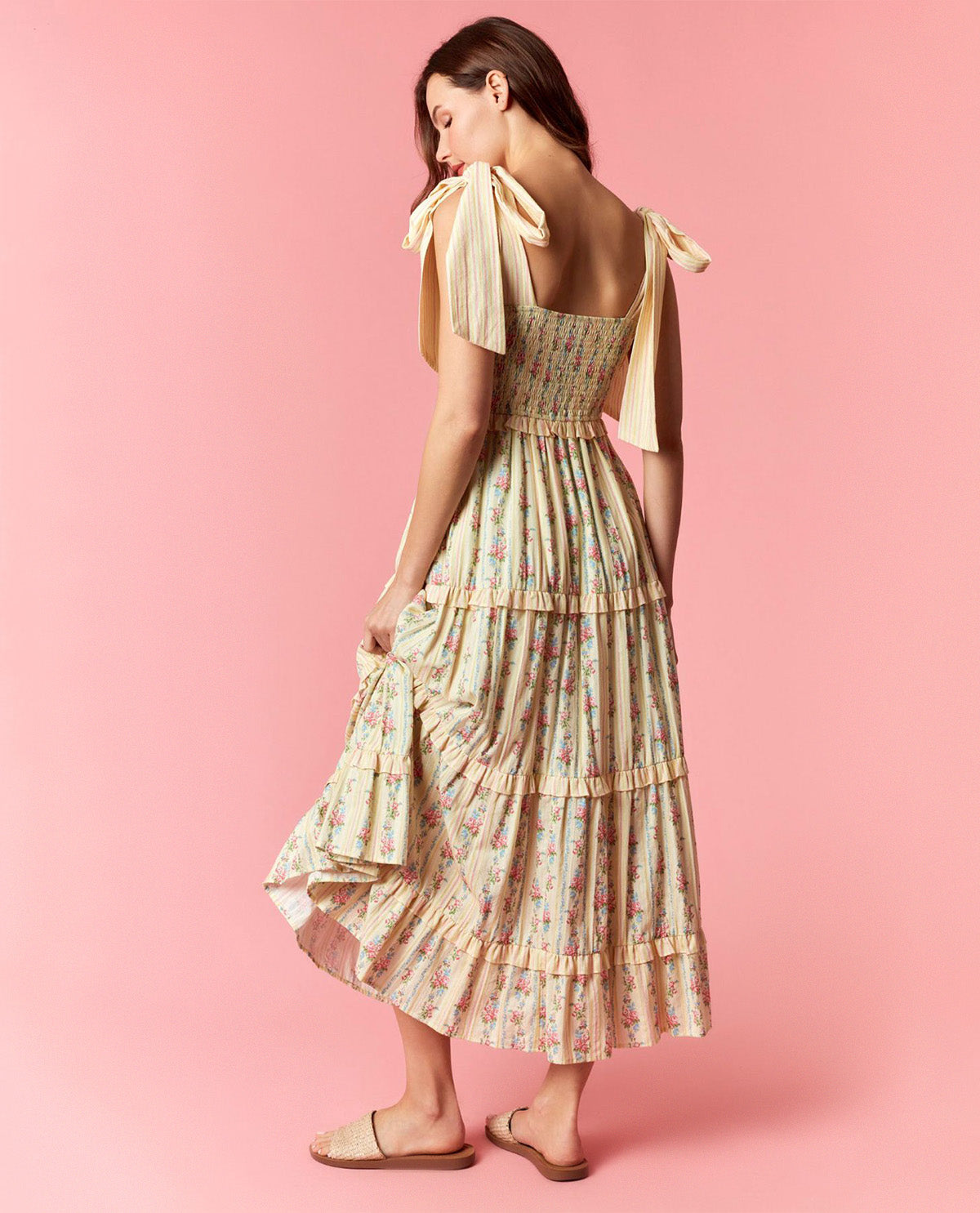 Peach Love Floral Mixed Print Dress