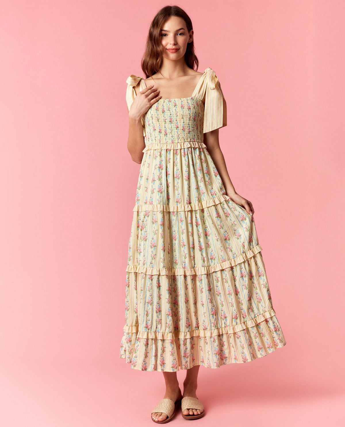 Peach Love Floral Mixed Print Dress