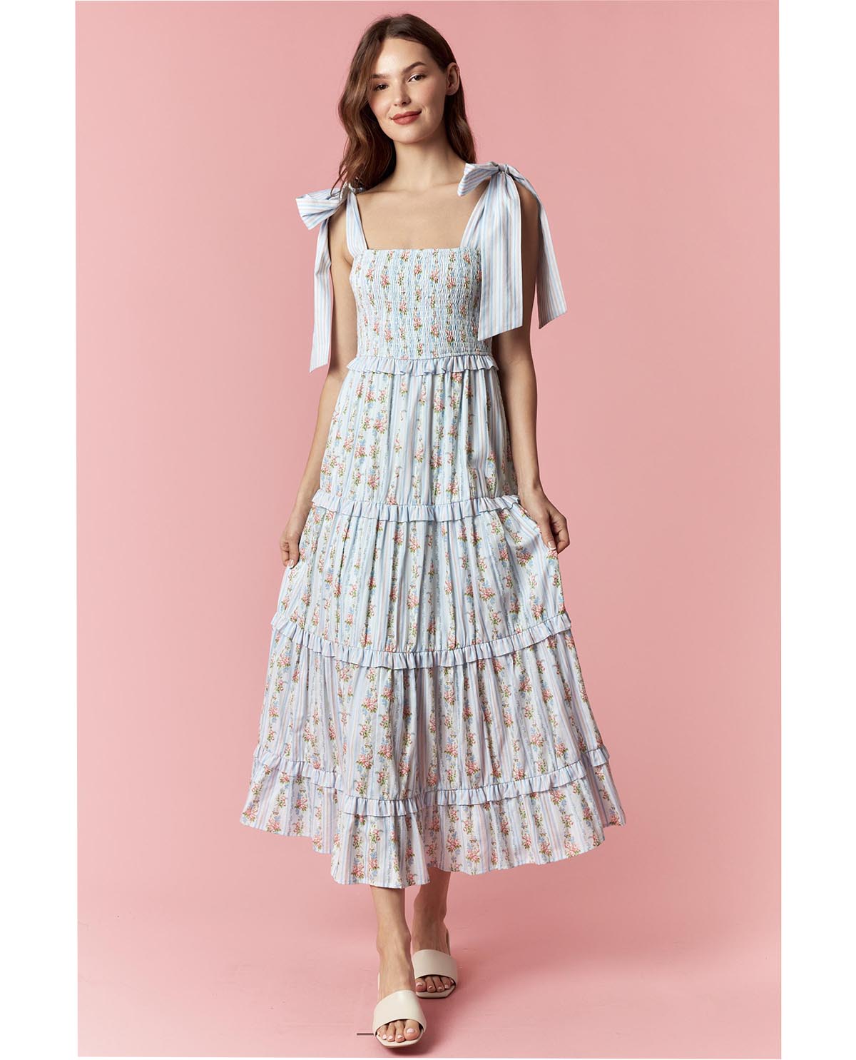 Peach Love Floral Mixed Print Dress