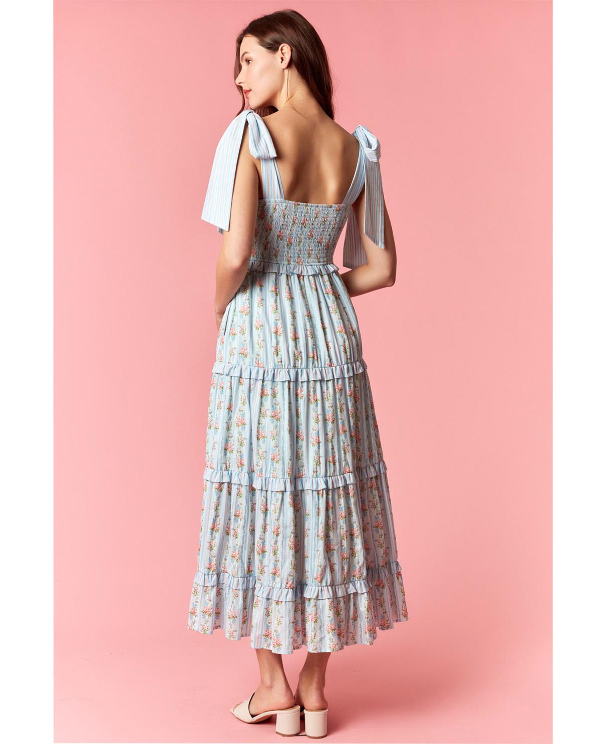 Peach Love Floral Mixed Print Dress