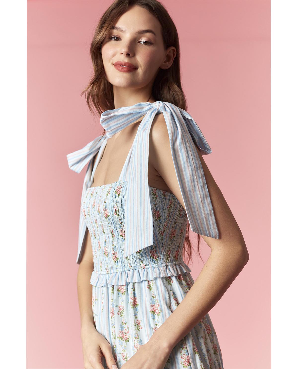 Peach Love Floral Mixed Print Dress