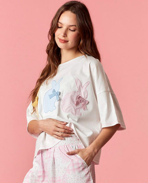 Peach Love 3 Bunny Top White