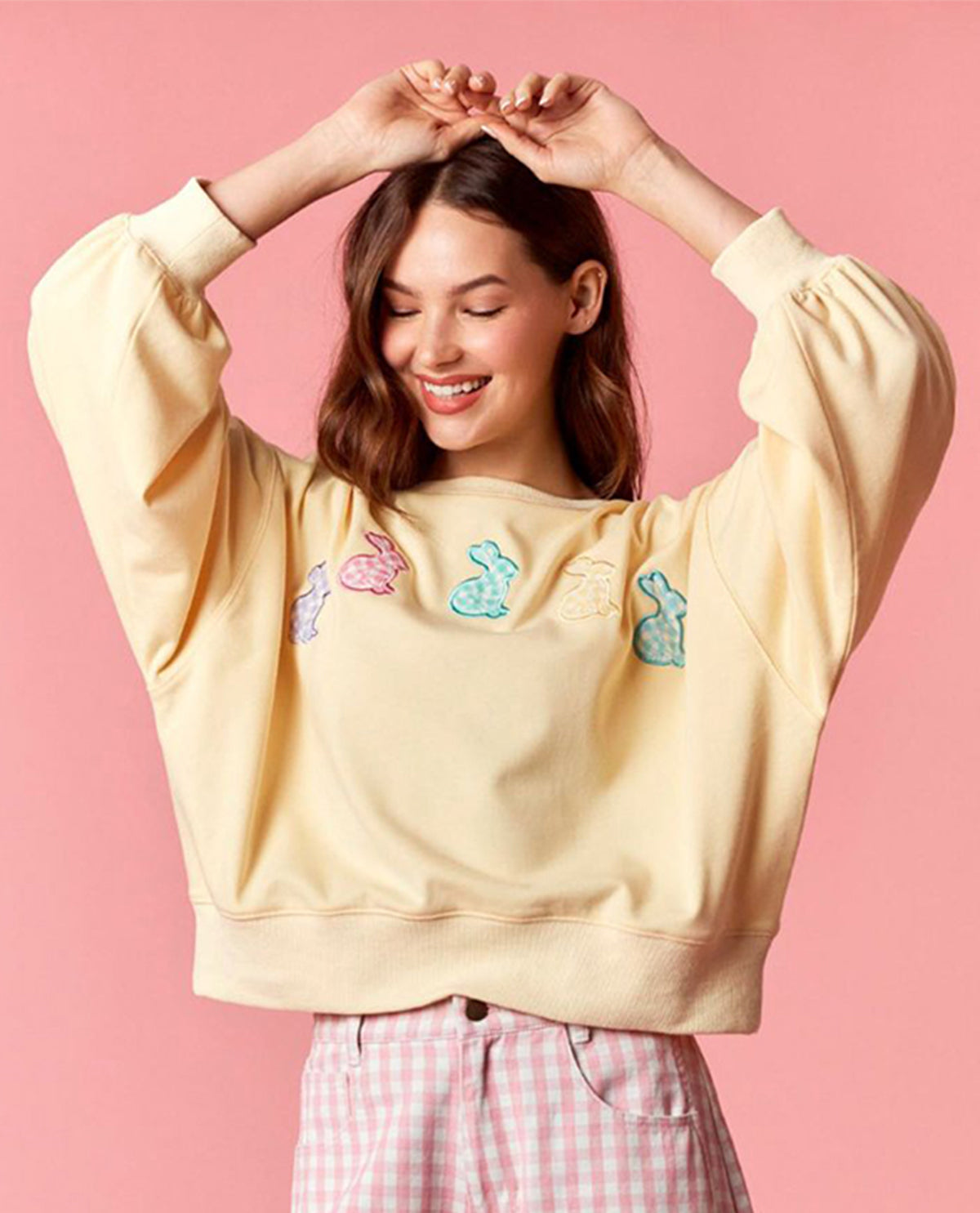 Peach Love Bunny Patch Long Sleeve Top Yellow