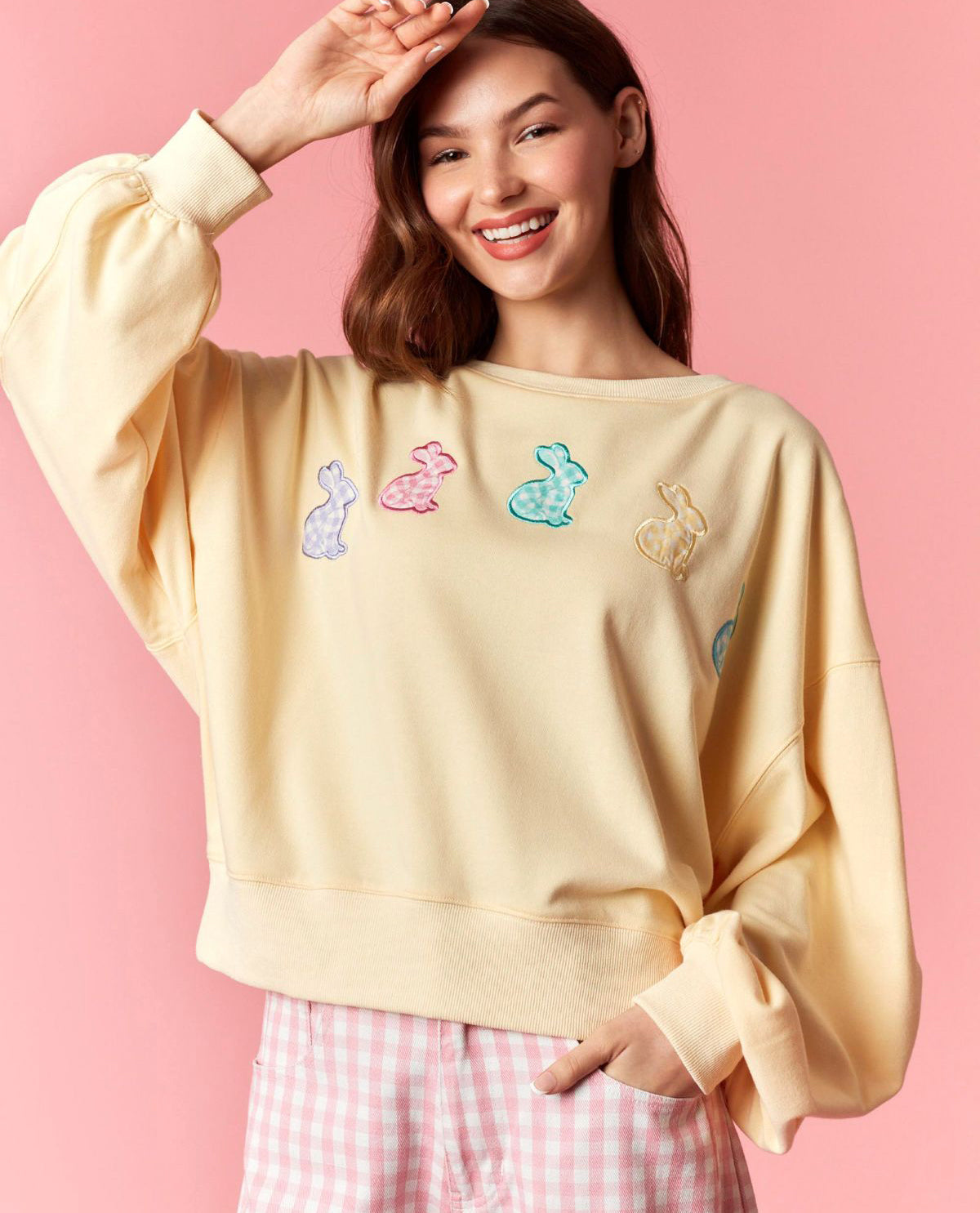 Peach Love Bunny Patch Long Sleeve Top Yellow