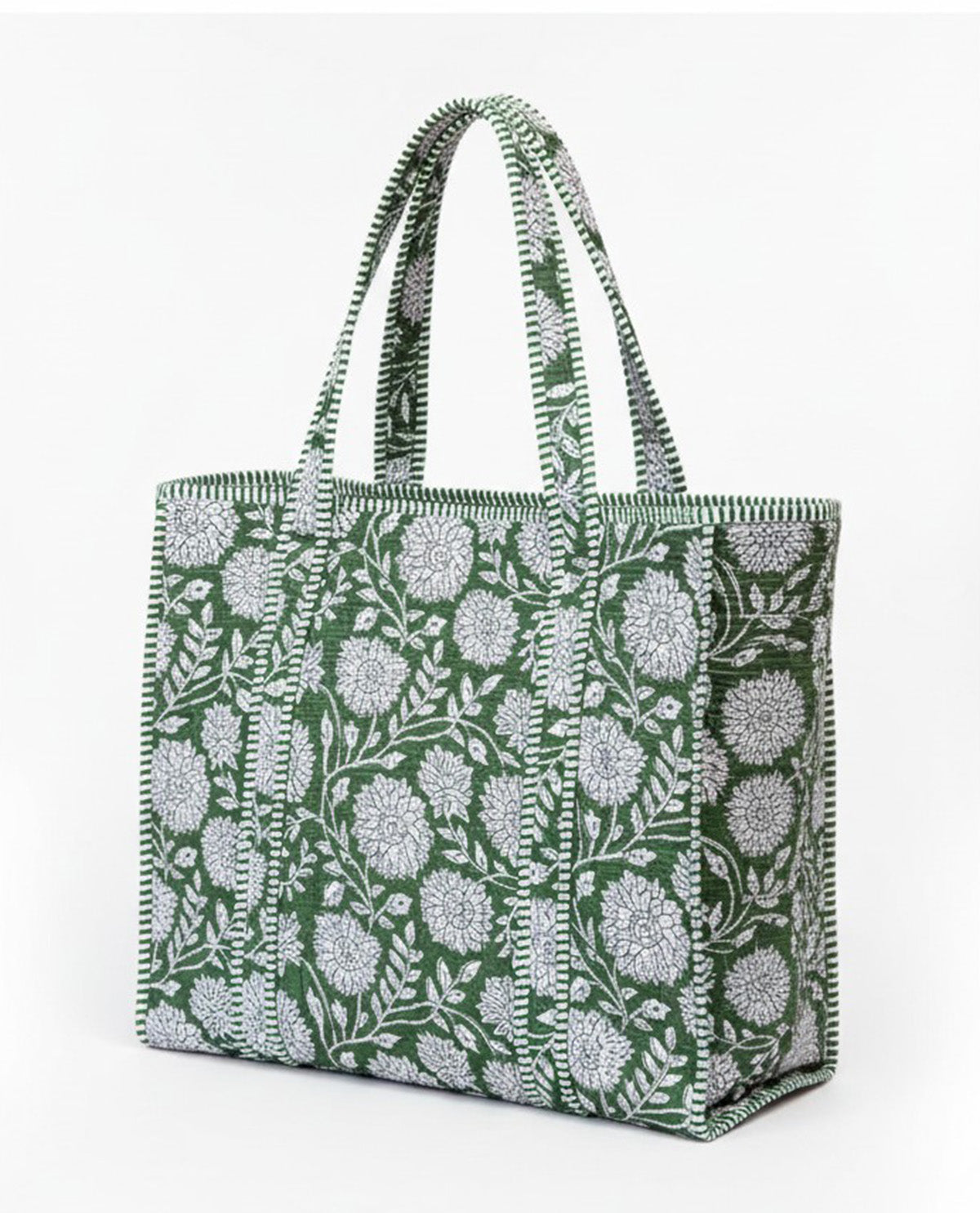 Floral Quilted Tote Bag Green