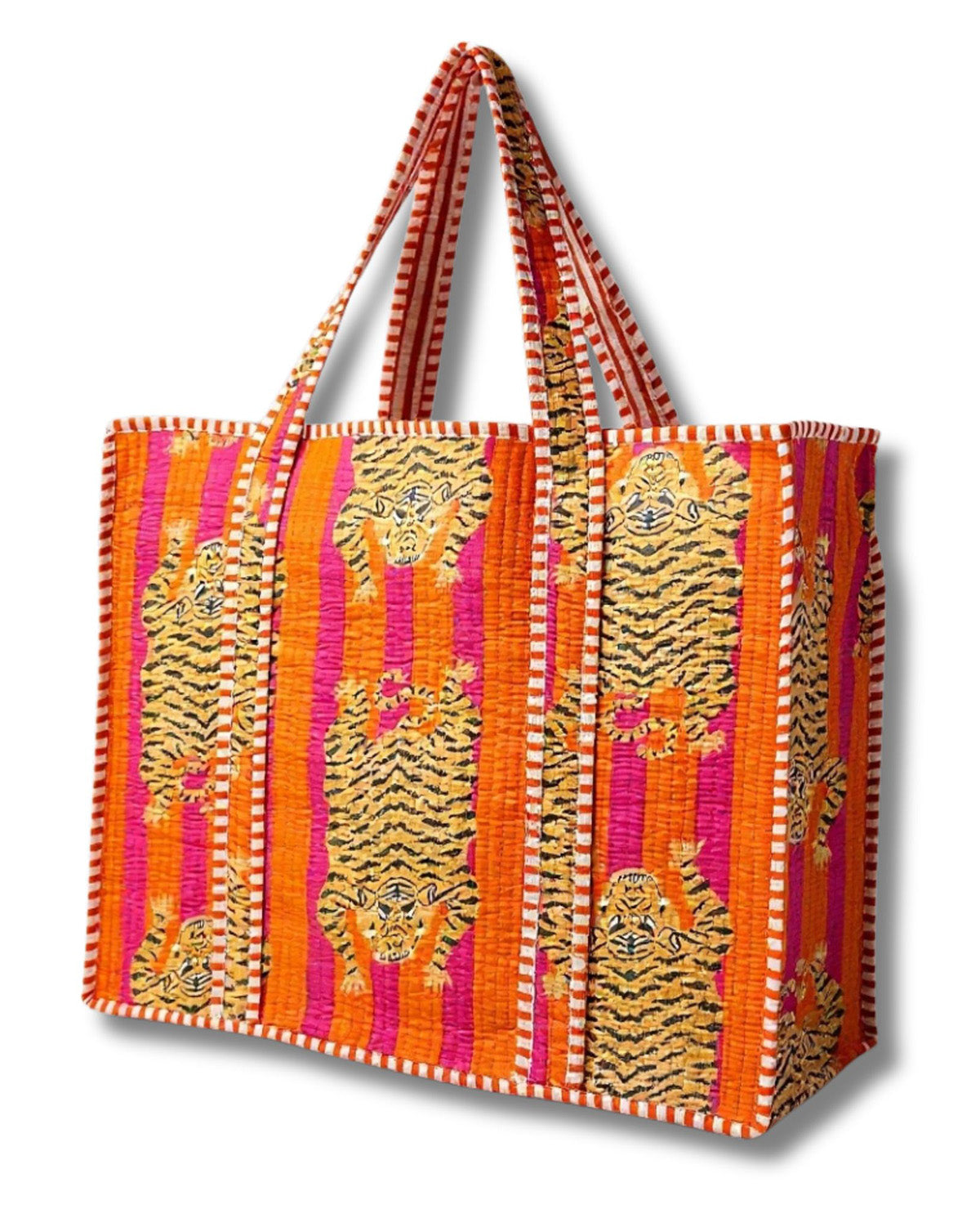 Tiger Print Quilted Tote Bag Orange/Fuschia