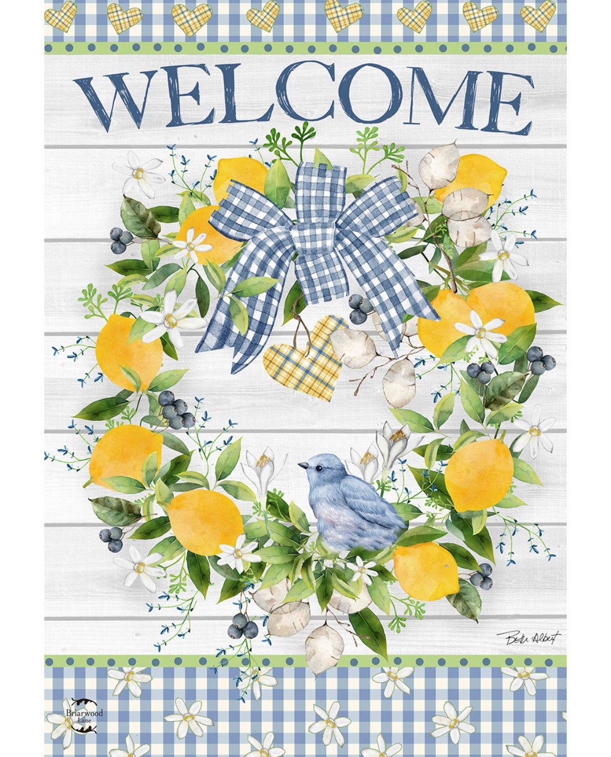 Bluebird Lemon Wreath House Flag