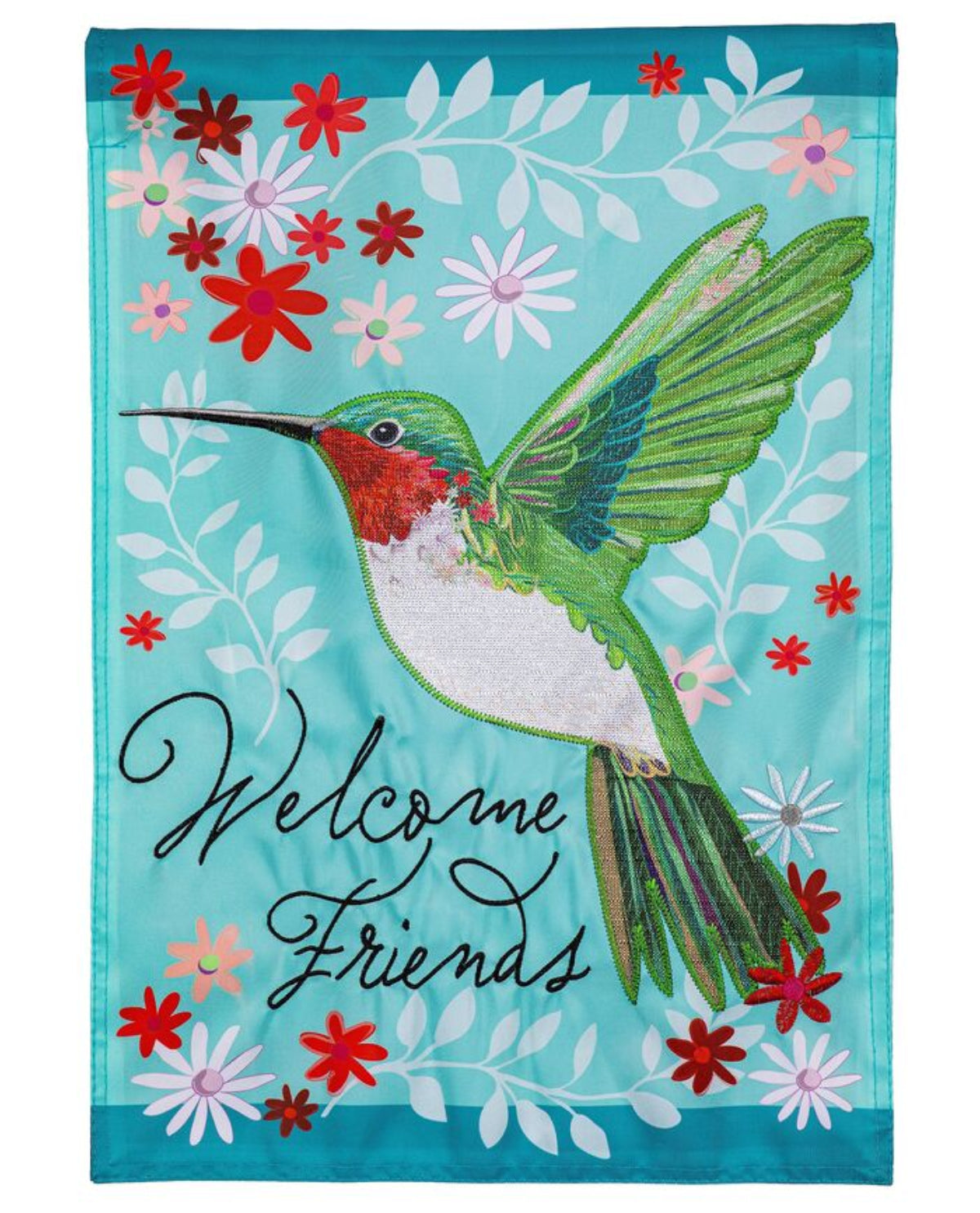 Hummingbird Welcome Applique Garden Flag