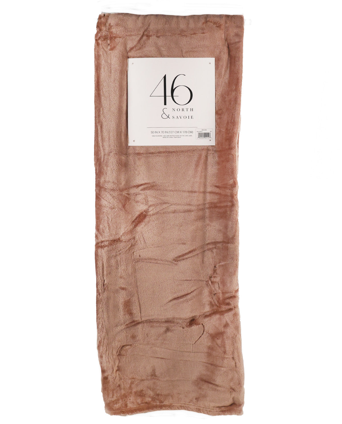 A folded piece of dusty rose velvet fabric with a white paper label that reads '46 North & Savelli', shown against a plain white background.