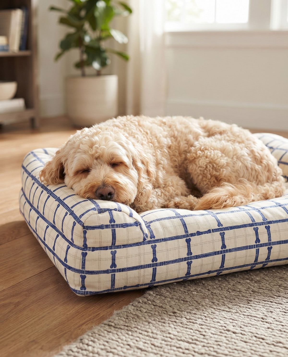 Large Tech Plaid Navy Pet Bed