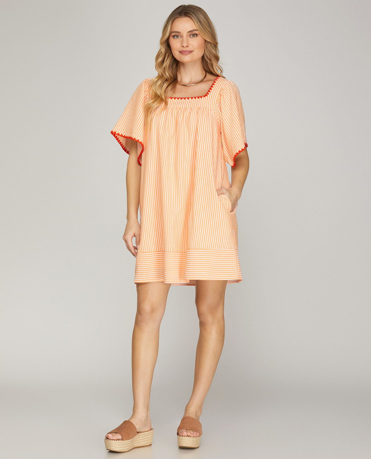 She And Sky Square Neck Dress Apricot