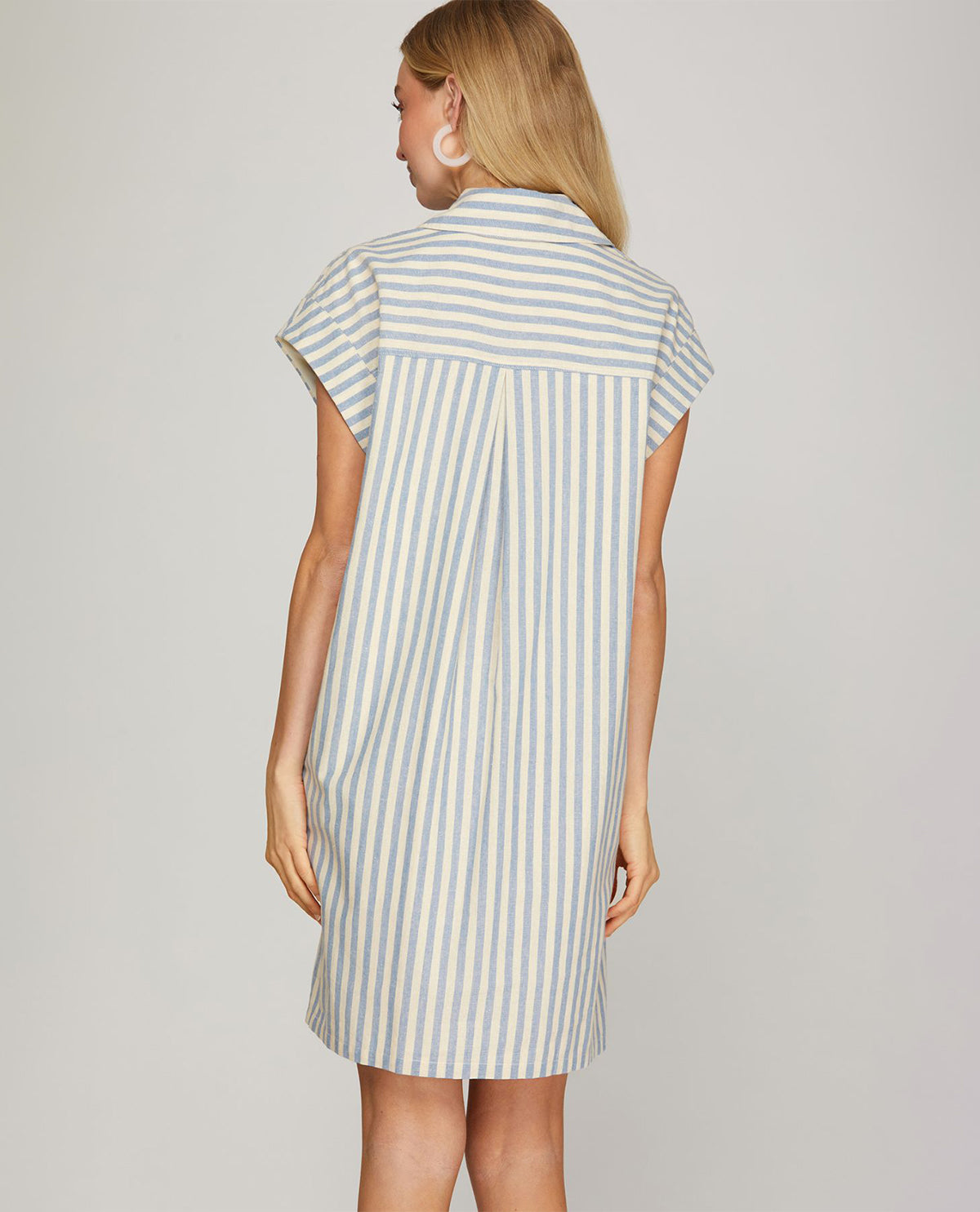 She And Sky Stripe Button Down Dress Lt Blue