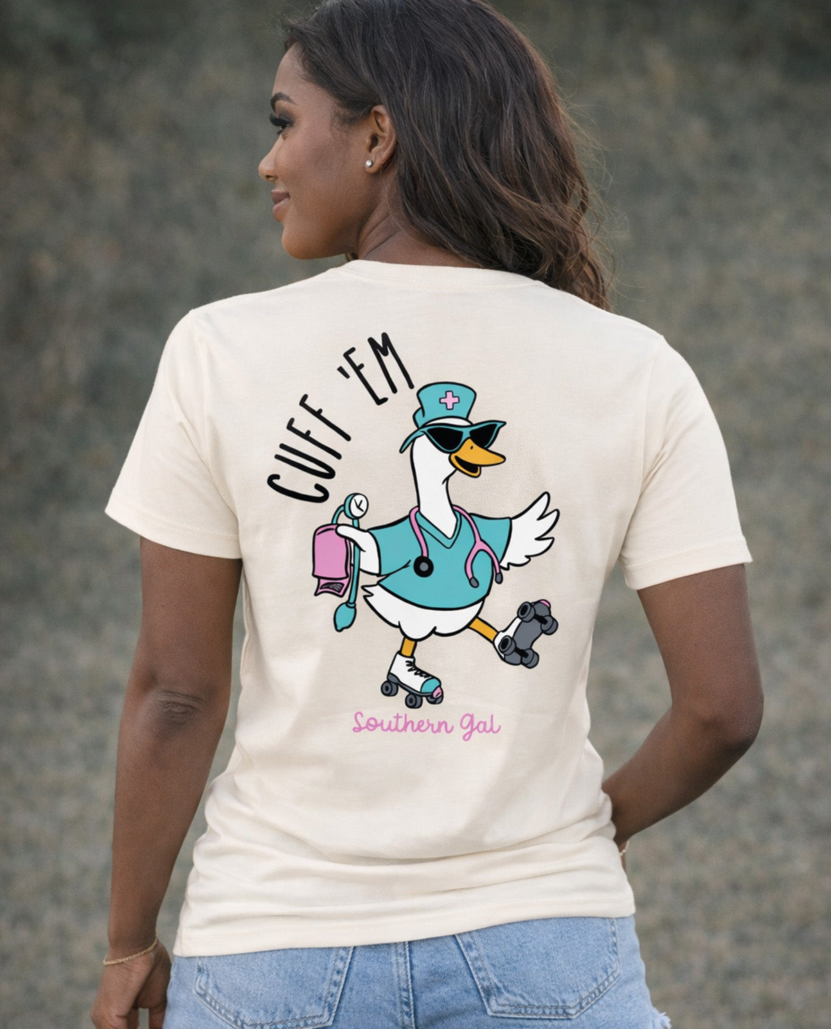 Southern Gal Cuff Em Short Sleeve Screen Tee Natural