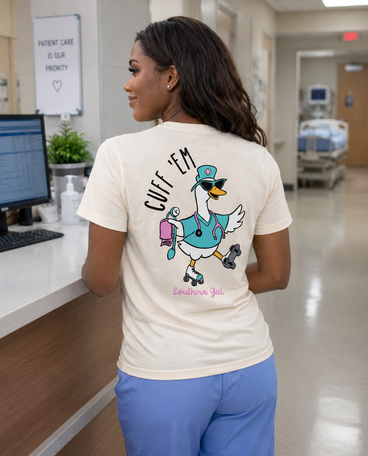 Southern Gal Cuff Em Short Sleeve Screen Tee Natural